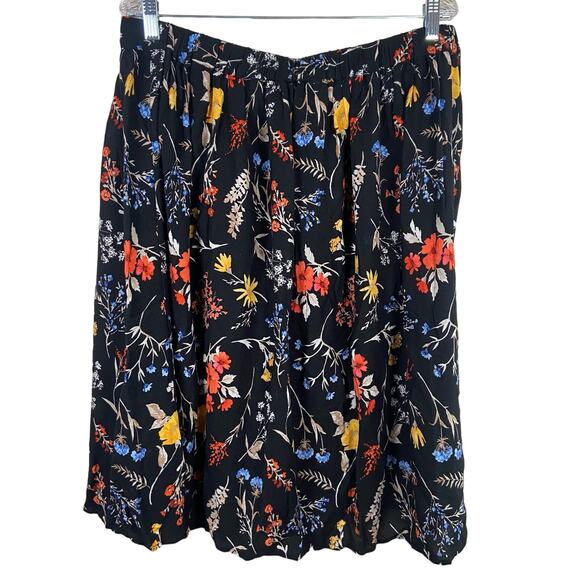 Old Navy Skirt Women's Large Black Floral Knee Length Pleated Modest Flowy - Picture 2 of 9